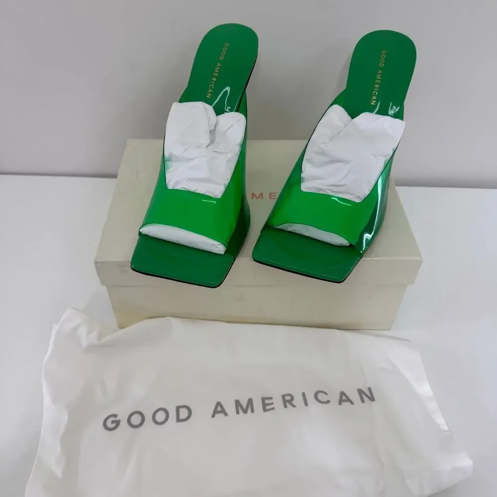 NEW Good American Emerald Green PVC Stiletto Heel sz 11.5 Summer Glams Vacation